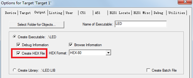 图 2-18  创建 HEX 文件