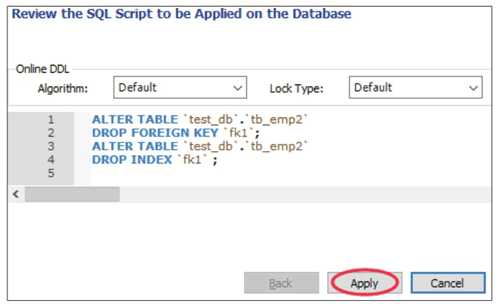 预览删除外键的SQL脚本