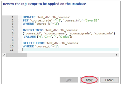 预览修改表内容的SQL脚本