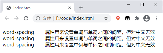 word-spacing 属性演示