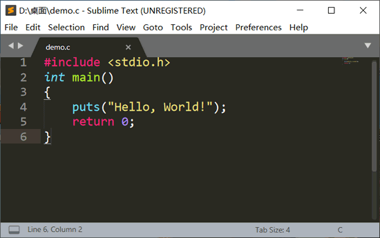 SublimeText中编写C语言程序